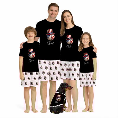 Patriotic Baseball Family Matching Short Pajamas Personalized Names