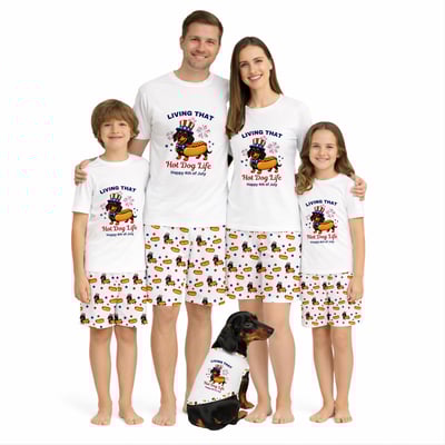 Patriotic Dachshund Family Matching Pajama Shorts Set with Pet