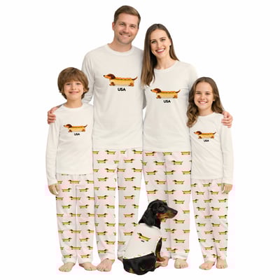 Personalized Sausage Dog Family Matching Pajama Set Custom Text Design