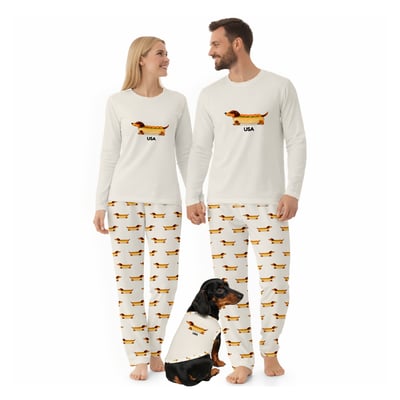 Personalized Sausage Dog Family Matching Pajama Set Custom Text Design