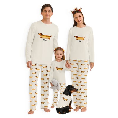 Personalized Sausage Dog Family Matching Pajama Set Custom Text Design