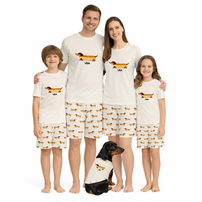 Personalized Hot Dog Dachshund Family Matching Pajama Shorts