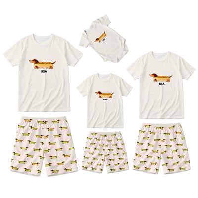 Personalized Hot Dog Dachshund Family Matching Pajama Shorts