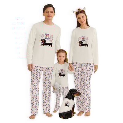 Family Matching 4th of July Pajama Set with Dachshund Fireworks Design
