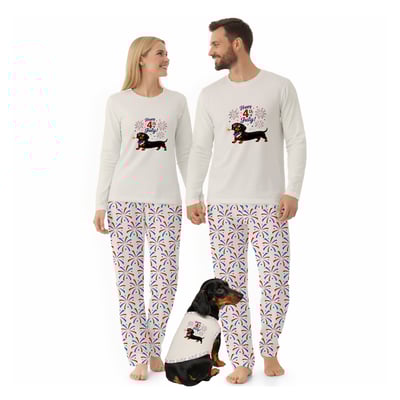 Family Matching 4th of July Pajama Set with Dachshund Fireworks Design