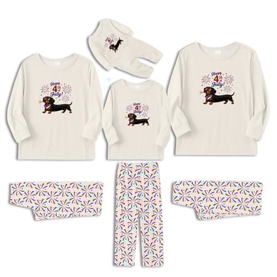 Family Matching 4th of July Pajama Set with Dachshund Fireworks Design