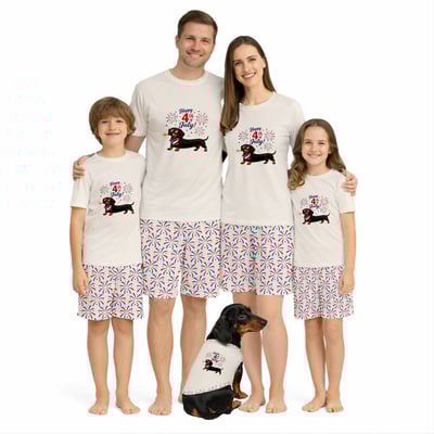 Patriotic Family Matching Pajama Shorts Set with Dachshund Print