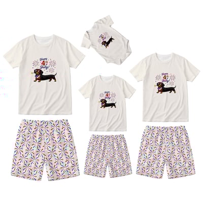 Patriotic Family Matching Pajama Shorts Set with Dachshund Print