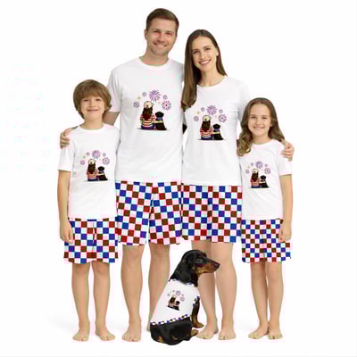 Patriotic Dachshund Mom Family Matching Pajama Shorts Set