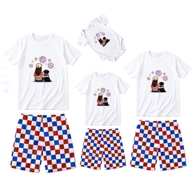 Patriotic Dachshund Mom Family Matching Pajama Shorts Set