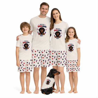 Funny Dachshund Patrijama 4th of July Family Matching Pajama Shorts Set