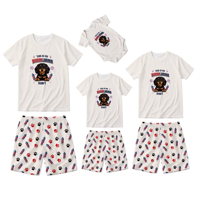 Funny Dachshund Patrijama 4th of July Family Matching Pajama Shorts Set