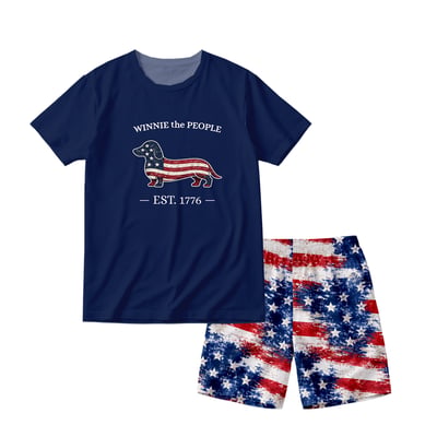 Winnie The People Patriotic Dachshund Matching Family Short Pajamas