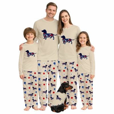 Floral Dachshund Red White & Blue Family Pajama Set