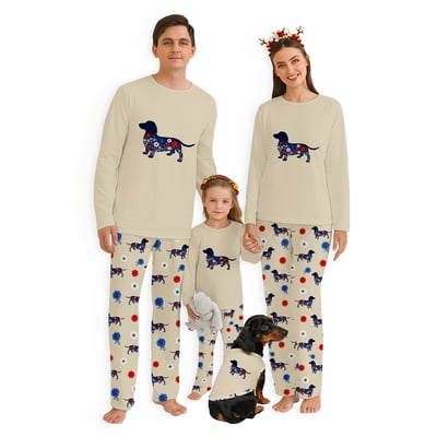 Floral Dachshund Red White & Blue Family Pajama Set