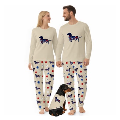 Floral Dachshund Red White & Blue Family Pajama Set