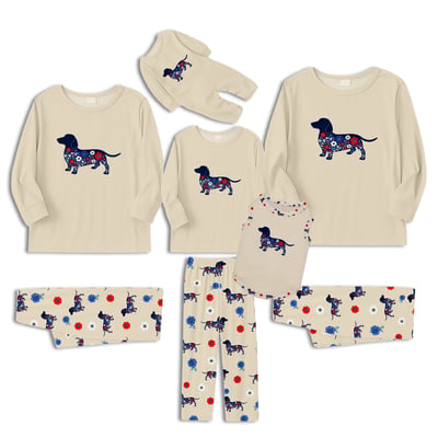 Floral Dachshund Red White & Blue Family Pajama Set