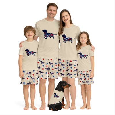 Floral Dachshund Patriotic Family Short Pajama Set