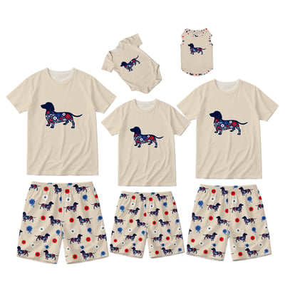 Floral Dachshund Patriotic Family Short Pajama Set