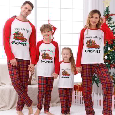 Christmas Red Truck Gnomes Matching Family Pajamas Plaid