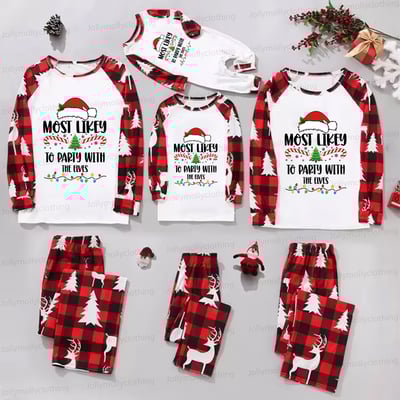 Funny Christmas Quote Red Reindeer Plaid Matching Family Pajamas