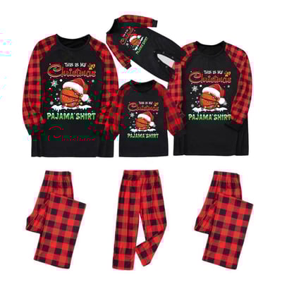 Red Plaid Basketball Christmas Pajama Shirt Matching Family PJs Set"