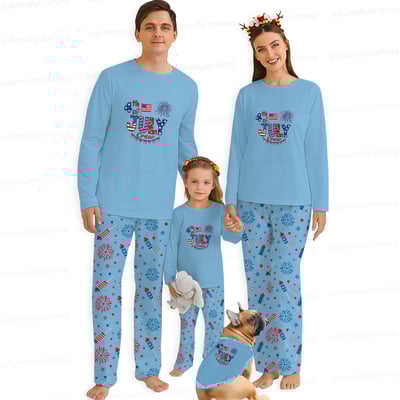 Fourth of July Crew Matching Family Pajamas Fireworks Patriotic Blue Set