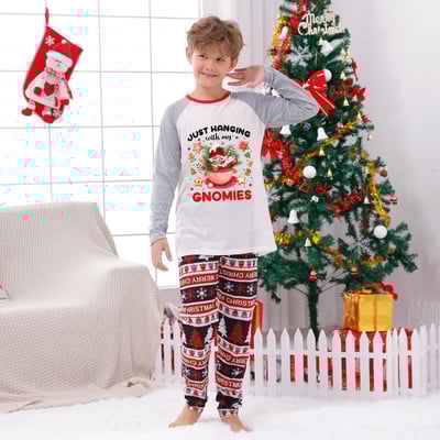 Just Hanging With My Gnomies Christmas Family PJs Gray Merry Christmas