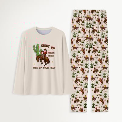 Rustic Western Christmas Pajamas Family Matching Giddy Up Jingle Horse Set