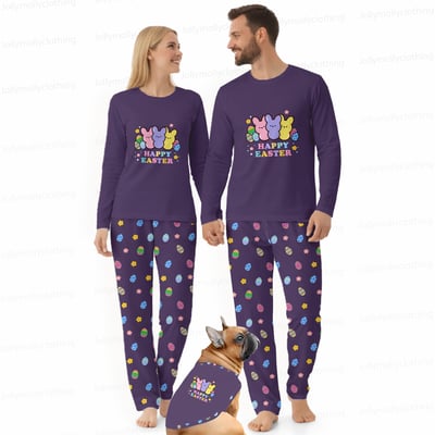 Happy Easter Matching Family and Dog Pajama Set Purple Long Sleeve Sleepwear