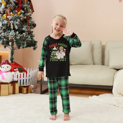 Funny Green Plaid Fudge Around Christmas Family Matching Pajamas