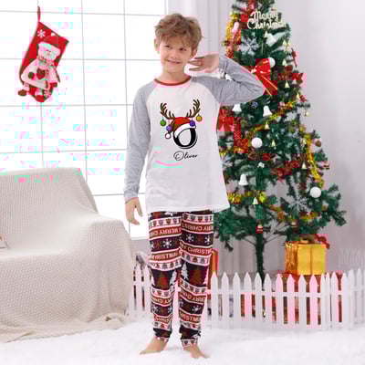 Gray Monogrammed Name Christmas Family Pajamas Merry Christmas Print