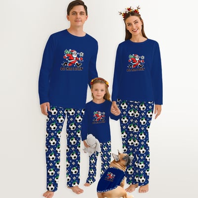Out Here Scorin Santa Soccer Matching Family Christmas Pajamas Navy Blue Set