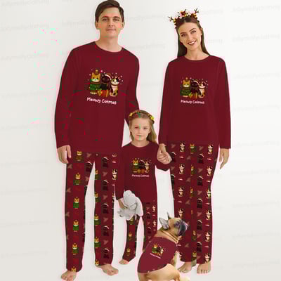 Red Meowy Catmas Matching Family Christmas Pajamas with Cat Squad Design