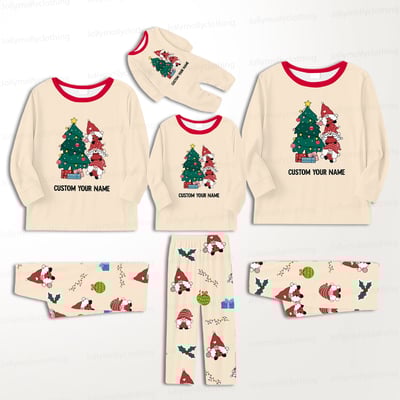Custom Name Matching Family Christmas Pajama Set with Holiday Gnome