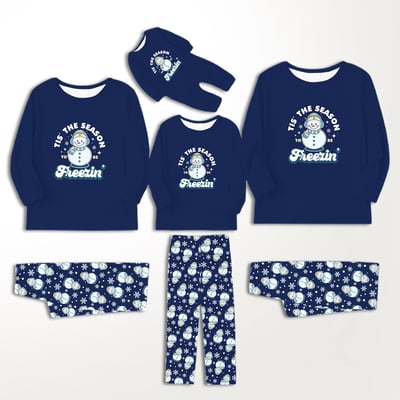 Tis The Season To Be Freezin Family Matching Christmas Pajamas Navy Blue Set