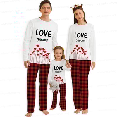 Love Grows Matching Family and Couples Pajama Set Long Sleeve Heart Print Sleepwear