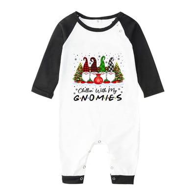 Black White Chillin With My Gnomies Christmas Family Pajamas Fair Isle Print