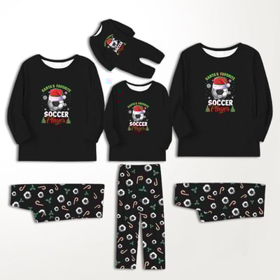 Soccer Christmas Family Pajamas Santa Hat Black Matching Set
