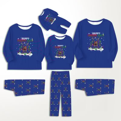 Happy Hockey Days Christmas Family Matching Pajamas Blue Set