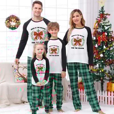 Jesus Is the Reason for the Season Green Plaid Family Christmas Pajama