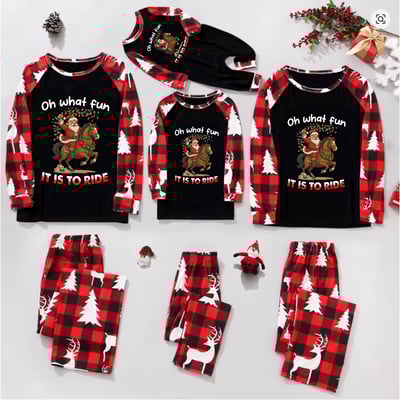 Christmas Horse Ride Family Matching Pajamas Red Plaid Sleepwear