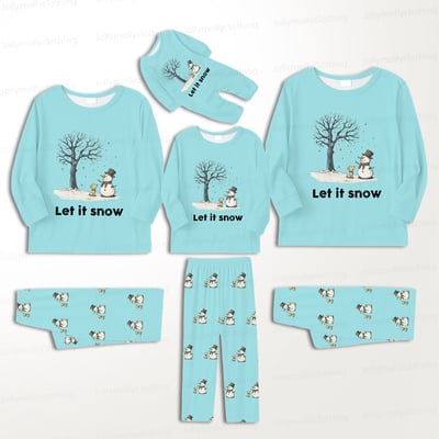Let It Snow Pastel Blue Family & Pet Matching Snowman Pajamas