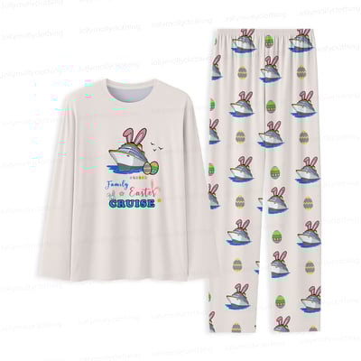 Family Easter Cruise Matching Pajamas with Dog Cream Long Sleeve Sleepwear