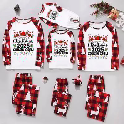 Family Matching Christmas Pajamas 2025 Red Plaid Reindeer Cousin Crew Set