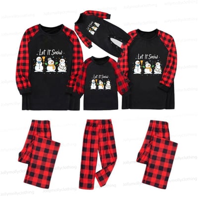 Let It Snow Snowmen Holiday Pajamas for Family with Coordinating Pet Outfit