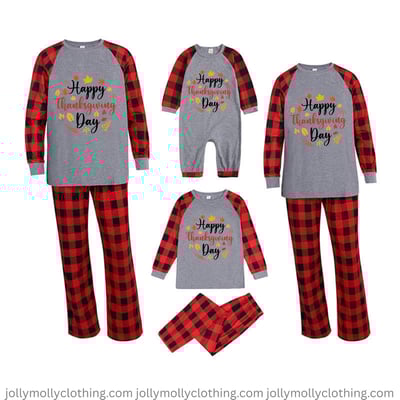 Grey Thanksgiving Family Matching Pajamas Set