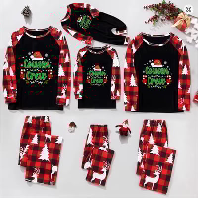 Black Red Reindeer Cousin Crew Christmas Pajamas Set