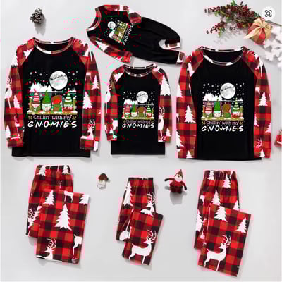 Red Plaid Chillin With My Gnomies Night Sky Christmas Family Matching Pajamas