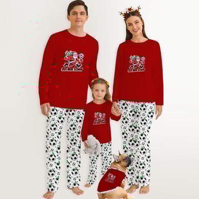 Family Matching Out Here Scorin Santa Soccer Pajamas Red Christmas Set